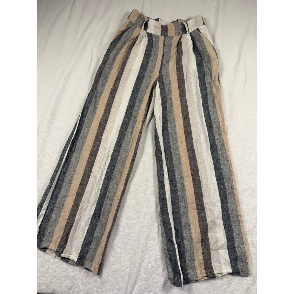 Current Air Los Angeles Women Small Striped Wide Leg High Waist Pants Neutral